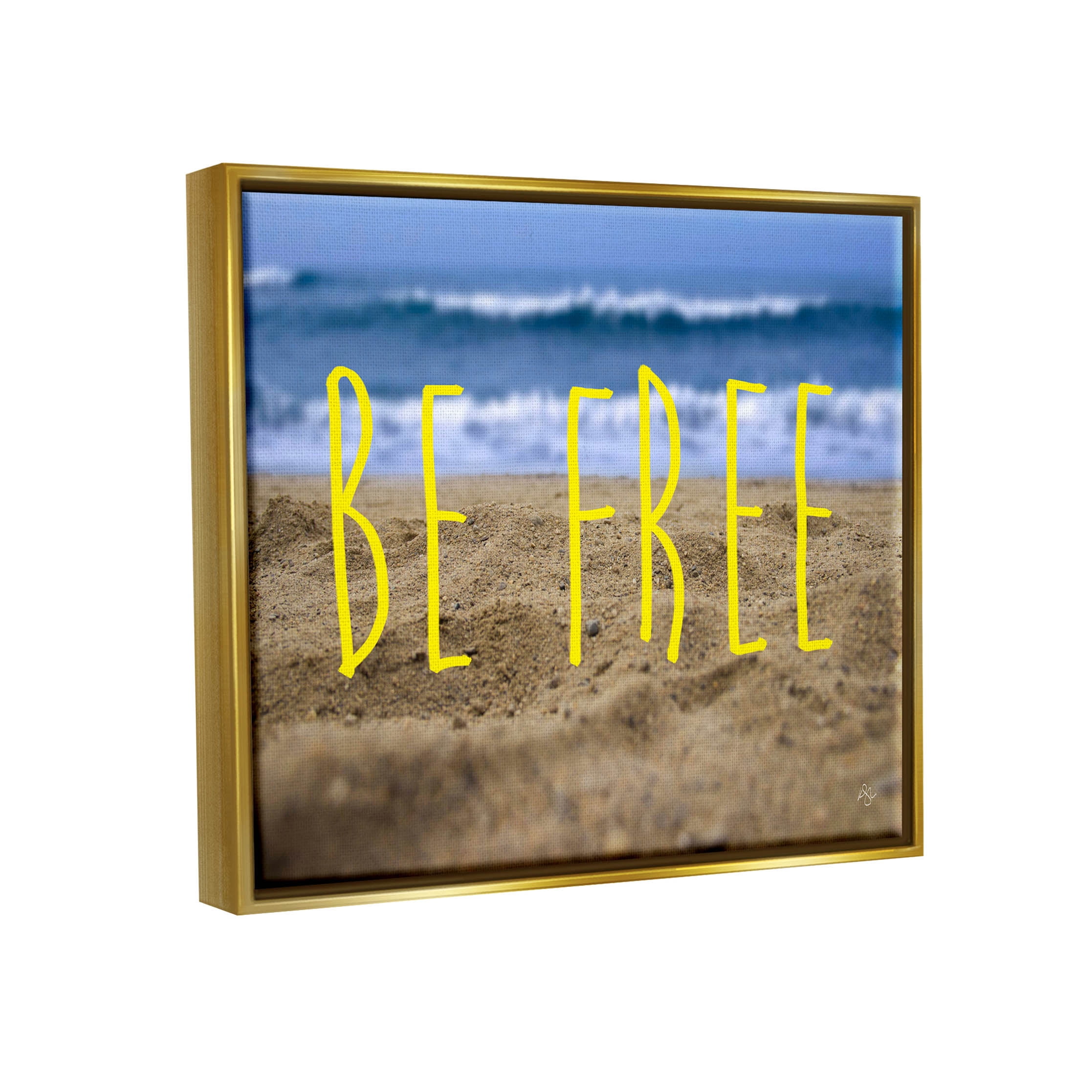 Stupell Industries Be Free Beach Waves Graphic Art Metallic Gold Floating Framed Canvas Print Wall Art, Design by K. Kaufman