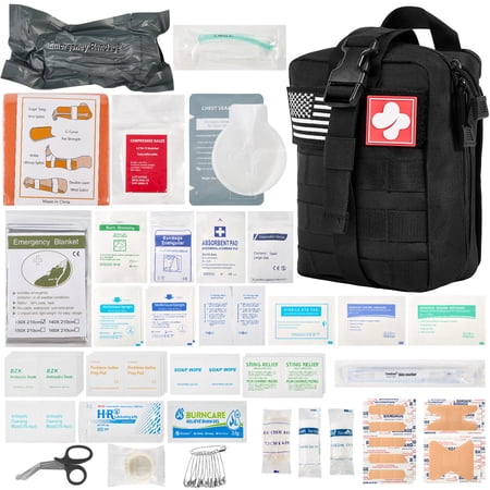 IFAK Trauma First Aid Kit Molle Pouches Emergency Survival Kit for Tactical Military Car Travel Hiking Camping with Vented Chest Seal, Israeli Bandage, Splint, Thermal Blanket, Gloves