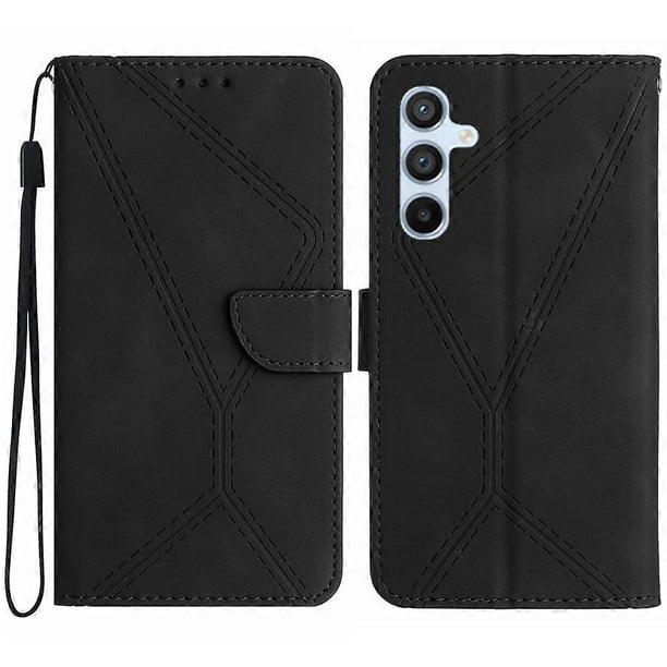 For Samsung Galaxy A56 Case Skin-Touch Lines PU Leather Flip Phone Cover - Black