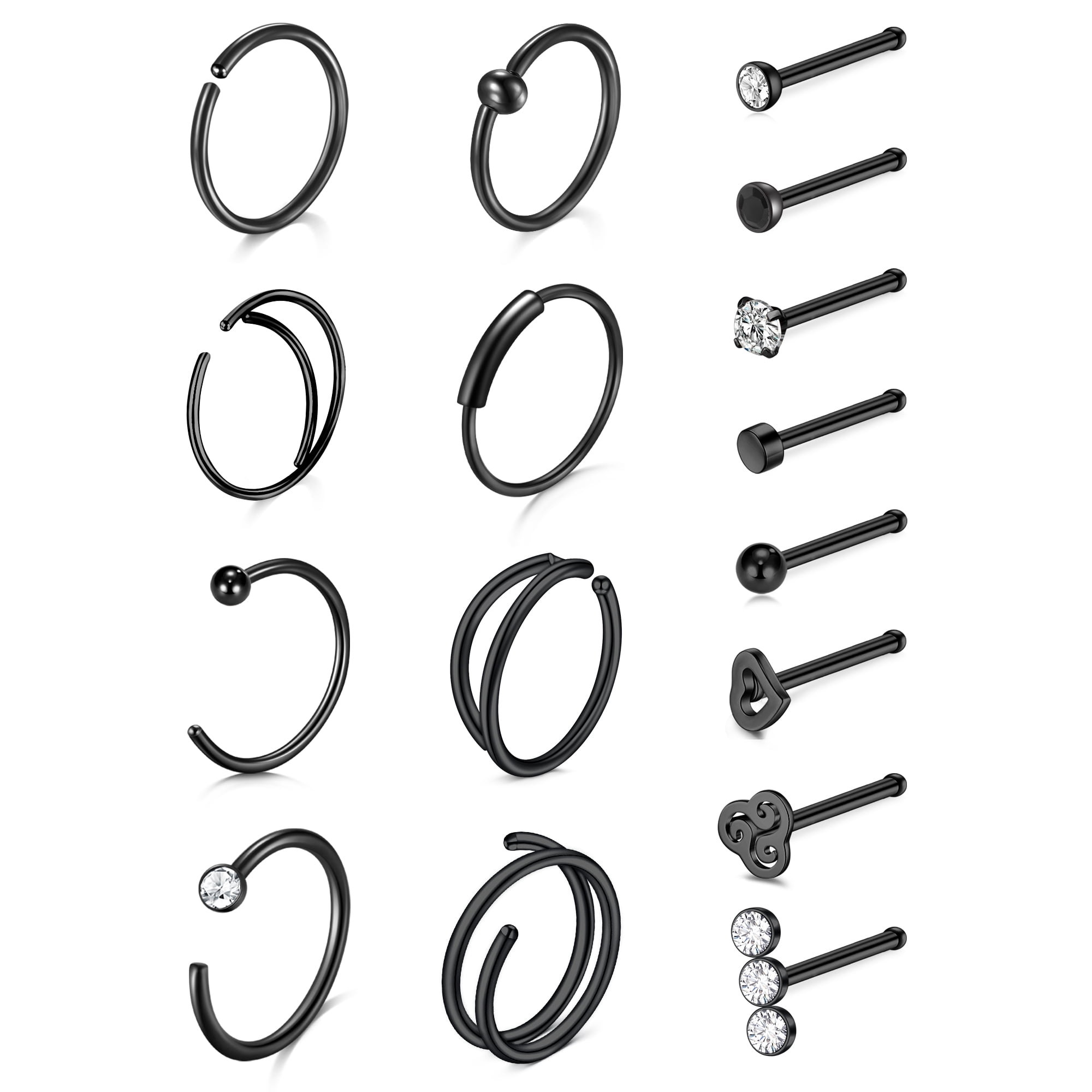 Briana Williams 20G Black Nose Rings for Women Men Surgical Steel