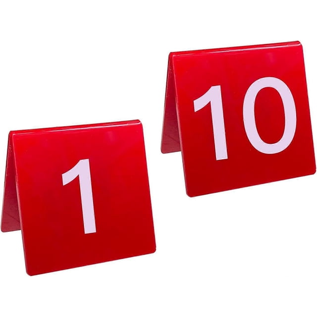 UrbanMingle Table Number 1-10 Tents Style Red Acrylic Table Numbers Cards Signs
