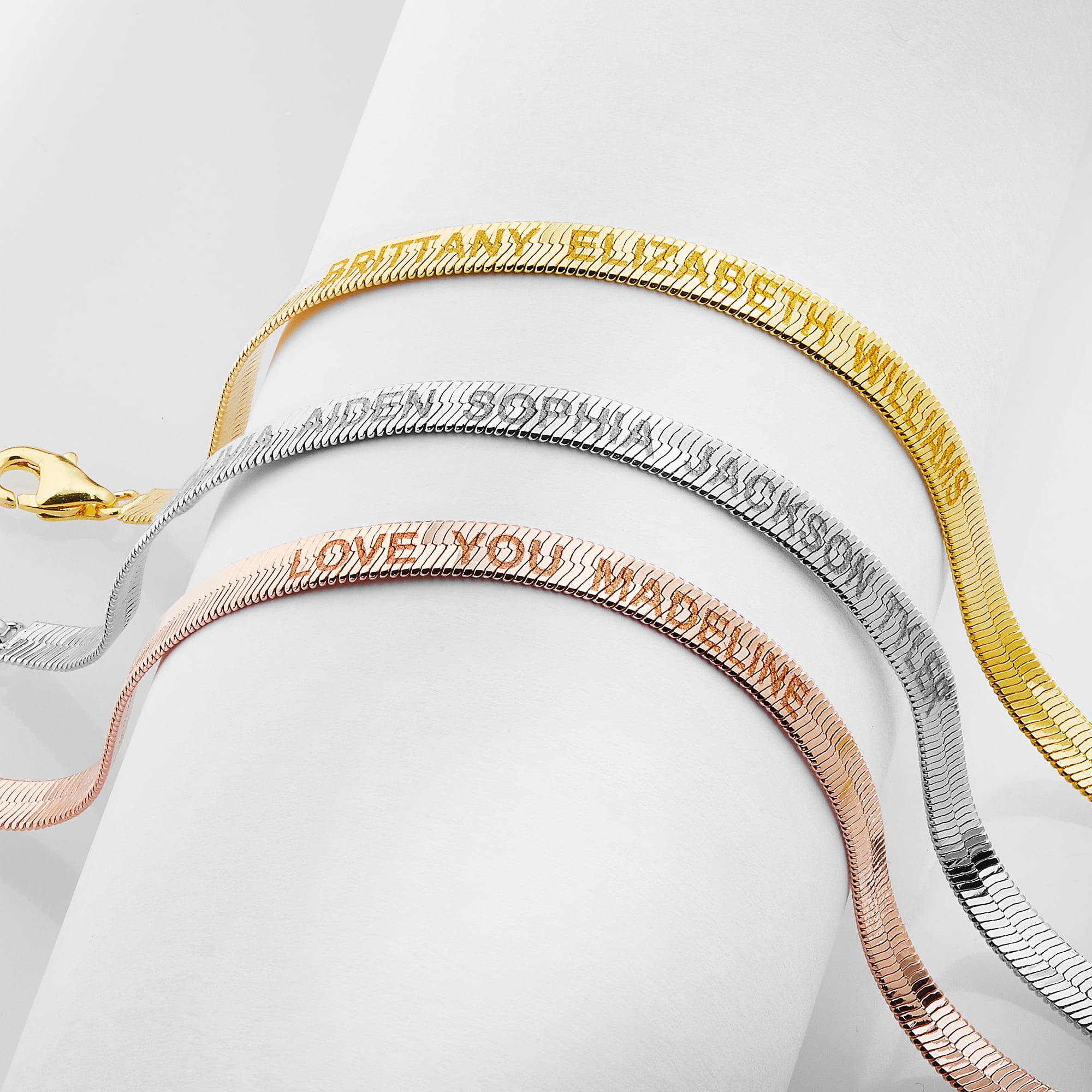 Personalized Planet Women's Engraved Herringbone Bracelet 7+1"