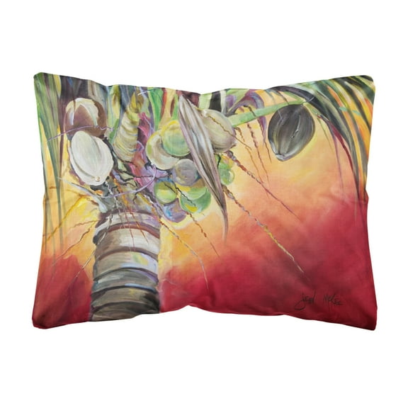 Carolines Treasures JMK1133PW1216 Sunset on the Coconut Tree Canvas Fabric Decorative Pillow  12H x16W multicolor
