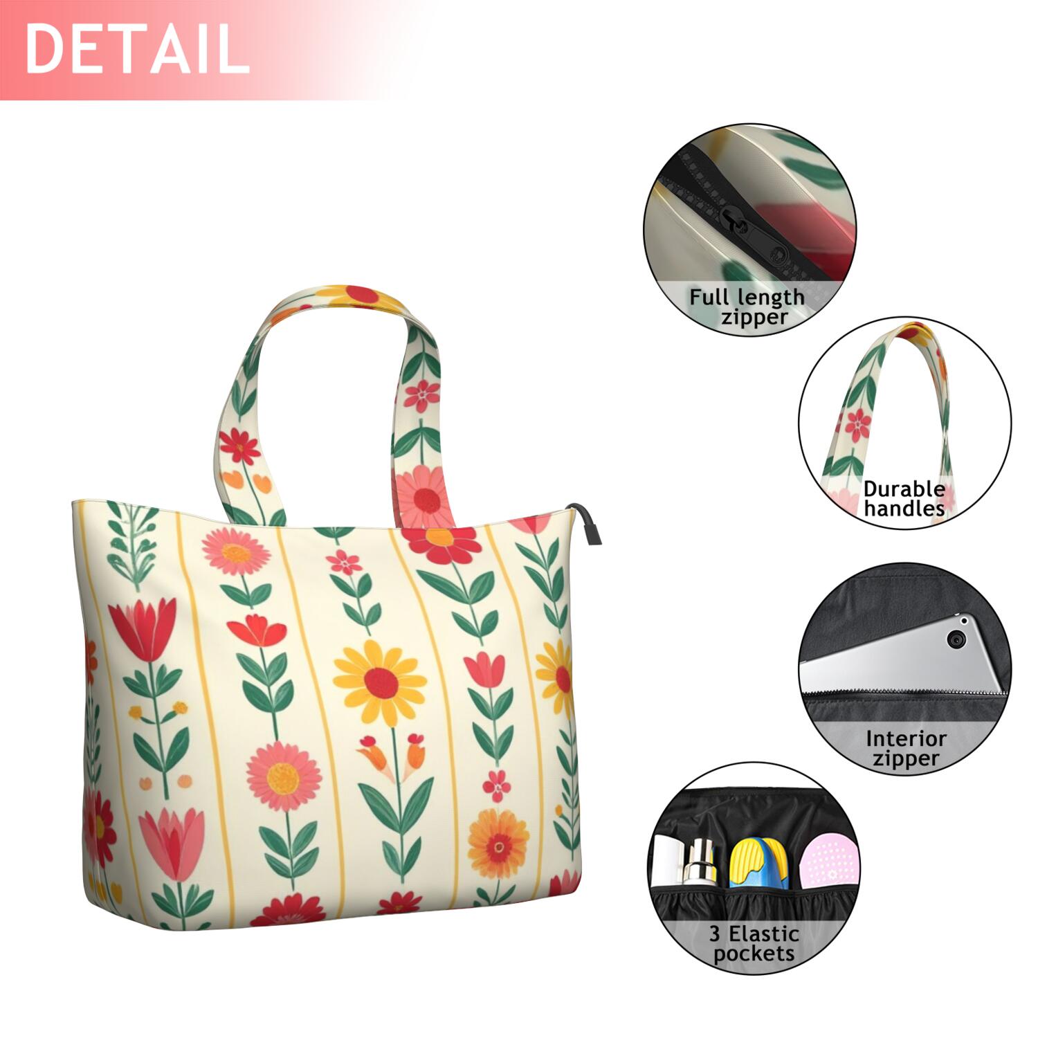 Pioneer Flower Floral Print Pattern Travel Tote Bags for Women Carry On,Large Weekender Bags for Women Travel,Multi Functional Duffle Bag for Work,Shopping,Sports