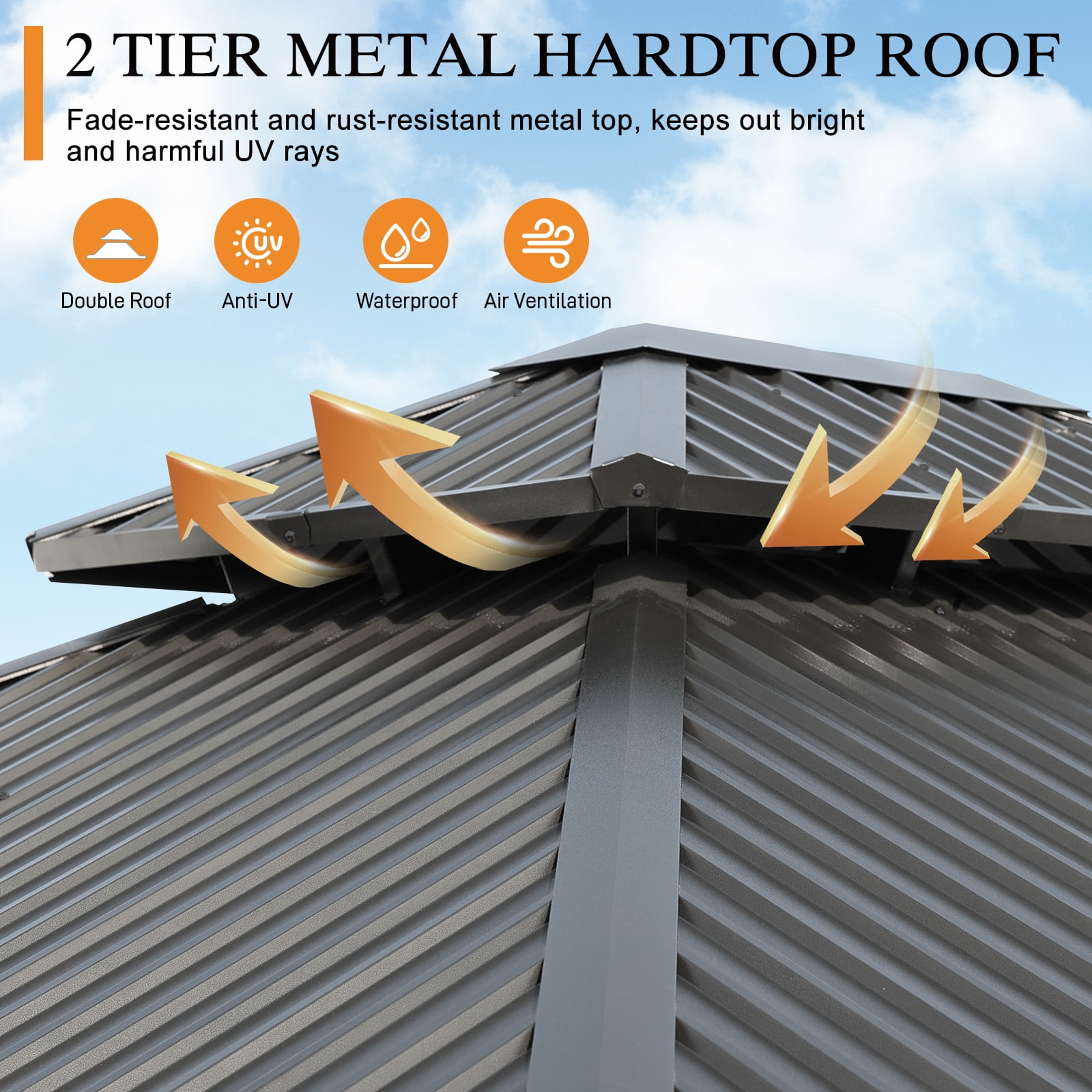 Aoodor 16' x 12' Hardtop Aluminum Gazebo, Ventilated Double Tops with UV Resistant