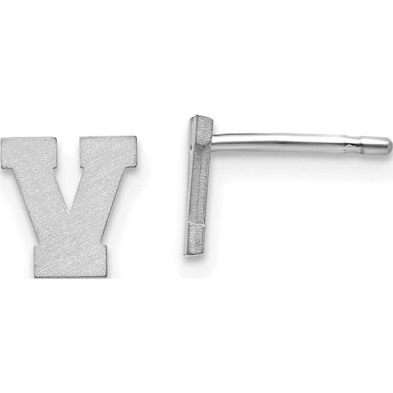Sterling Silver Rhodium-Plated Brushed Letter V Initial Post Earrings Made In United States xne45ss/v