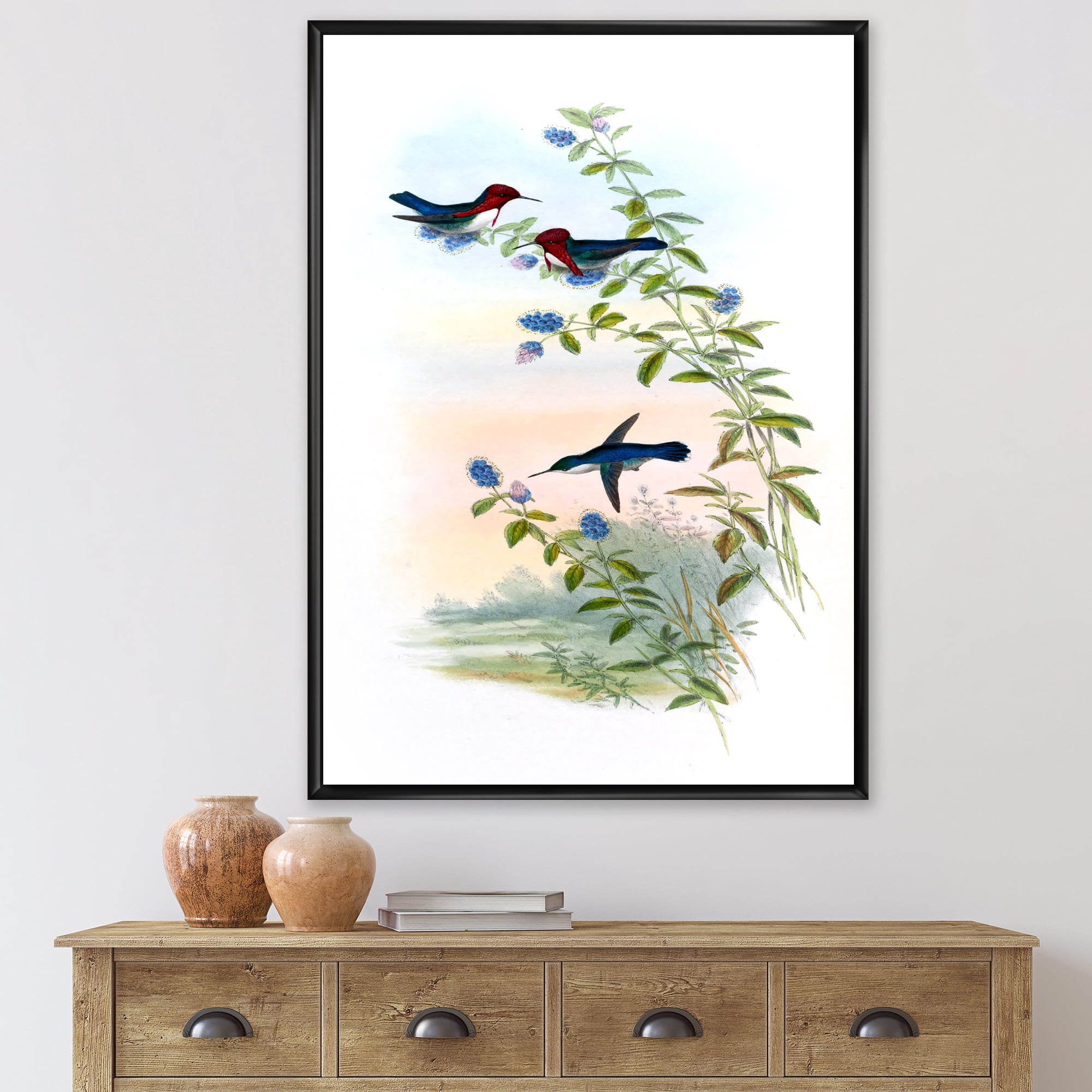 Designart 'Ancient Hummingbird II' Traditional Framed Canvas Wall Art Print