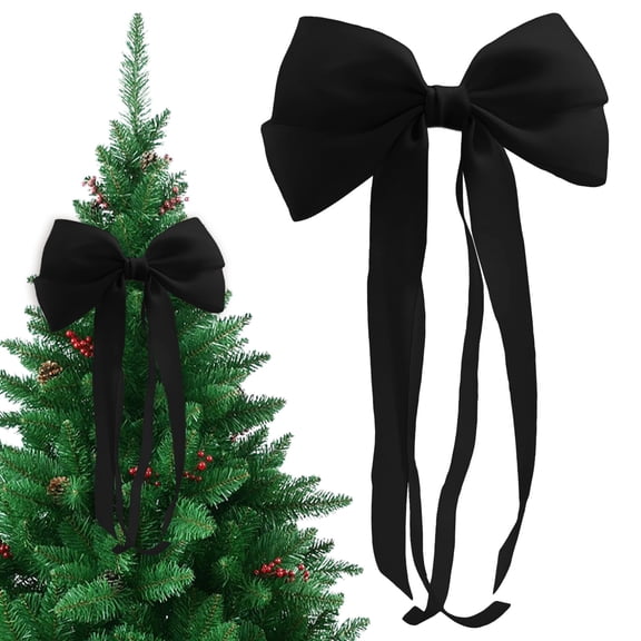 Velvet Christmas Tree Bow, Holiday Bow for Tree Topper, Window, Wall, Mantle & Indoor Xmas Decor 5.1 x 11.8 Inch Black