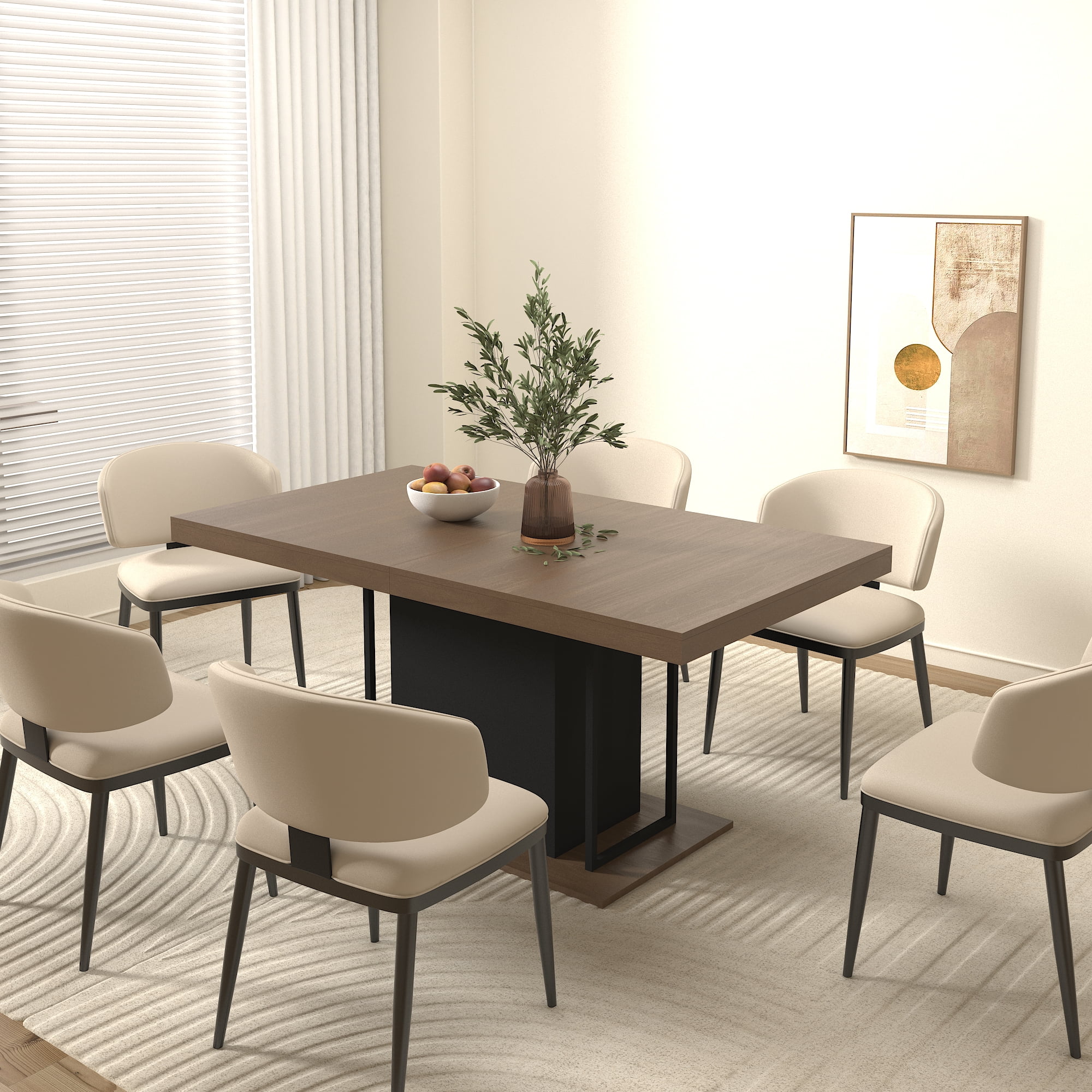 Aukfa Rectangular Dining Room Table for 6-10, Extendable Kitchen Tables for Living Dining Room, Black Brown
