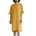 thumbnail image 2 of SMihono Robe d'Été Boho pour Femmes Grande Taille Robe d'Été Décontractée en Coton Lin Manches Courtes Col Rond Robe Unie, 2 of 7