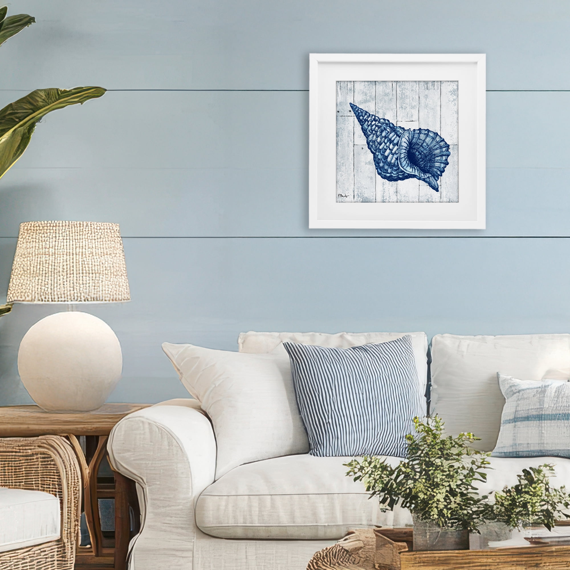 Stupell Industries Coastal Timberland Conch White Framed Print Under Glass, design by Paul Brent