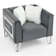 thumbnail image 6 of Accent Chair, Modern Velvet Tufted Upholstered Armchair with Mirrored Side Trim & Faux Diamonds and Stainless Steel Legs Single Sofa Chair for Living Room, Including Two White Villose Pillows, Grey, 6 of 7