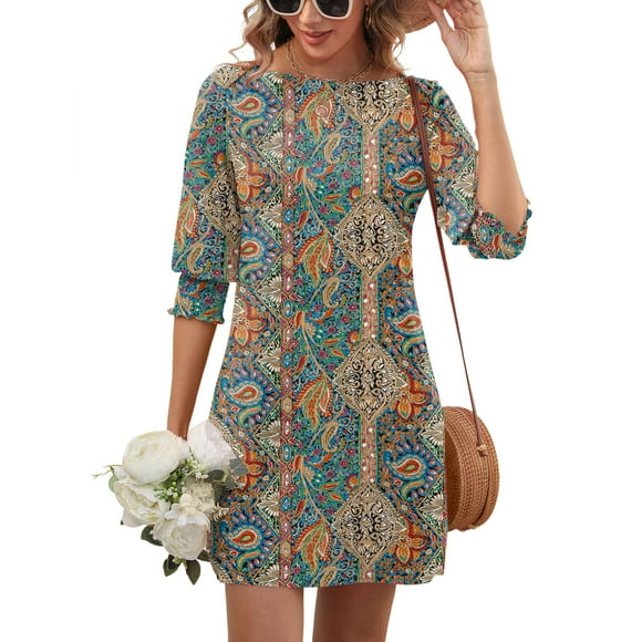 Vestido LUYAA Boho Floral de manga 3/4 para mujer Summer M
