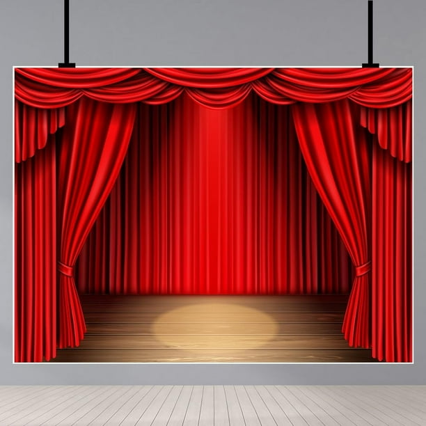 Telones de fondo para escenario de teatro, cortinas rojas, focos de escenario, suelo de madera rústico, telón de fondo para fotografía, festival, celebración, espectáculo, decoración, pancarta,