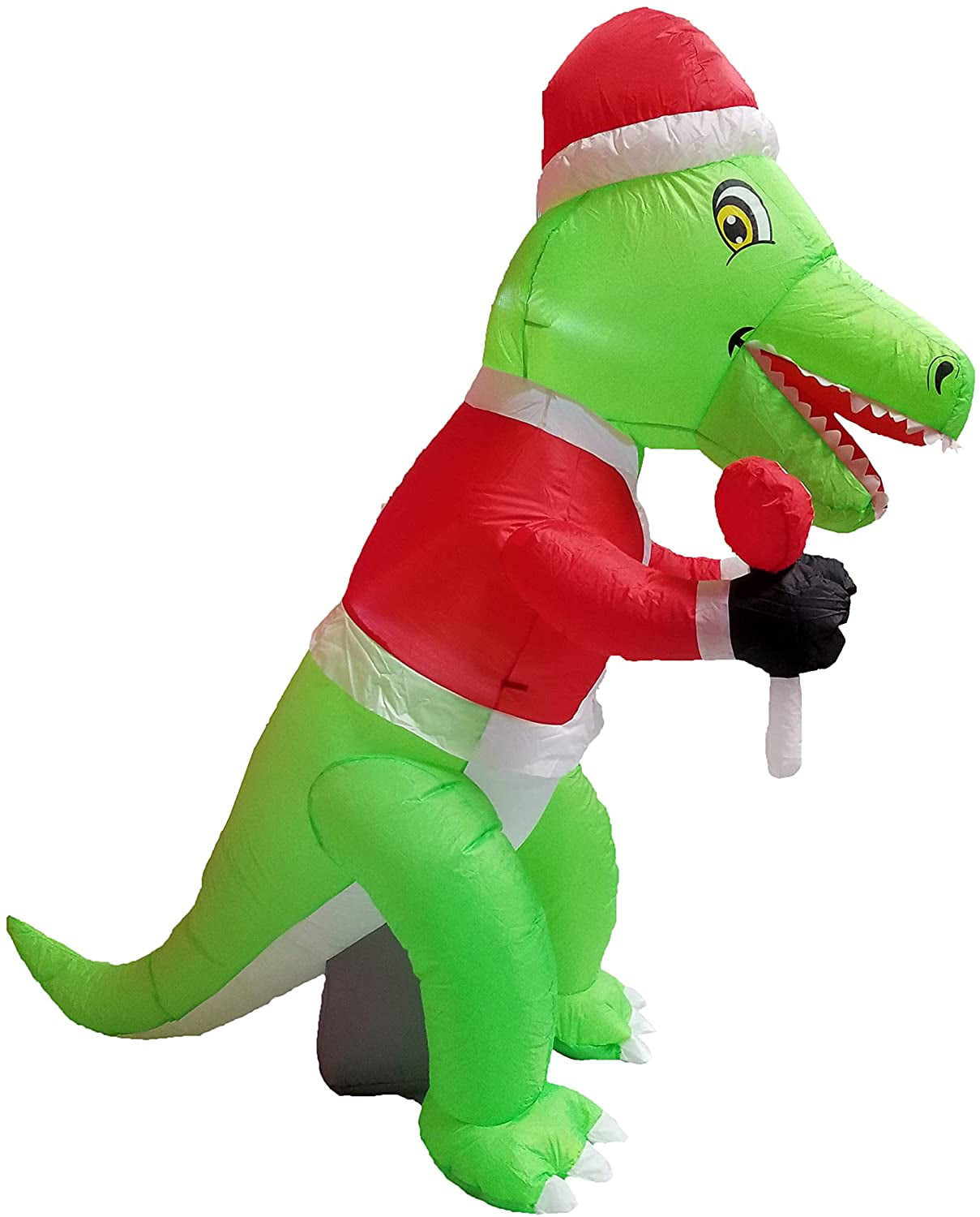 6 Foot Tall Christmas Inflatable Green Dinosaur with Christmas Hat 