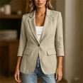 thumbnail image 6 of Women's 3/4 Sleeve Blazer Lapel V Neck Button Down Cardigan Casual Business Stylish Jackets With Pockets (S, Khaki), 6 of 7