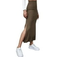 thumbnail image 3 of Slit Long Skirt Elestic High Waist Women Bodycon Solid Color Medium Length for Party Vacation Brownness S, 3 of 6