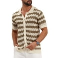thumbnail image 4 of INSPIRE CHIC Men's Wave Crochet Shirt Hollow Short Sleeve Striped Knit Shirts S Brown, 4 of 6