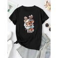thumbnail image 3 of Women's Adorable Reindeer Heart Graphic Tee - Casual & Sporty Round Neck Short Sleeve, Comfortable Polyester Blend Summer Top, Machine Washable, Everyday Tee|Cute Animal Print|Glossy Texture, 3 of 8