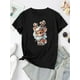 thumbnail image 2 of Camiseta con adorable estampado de corazón de reno para mujer: informal y deportiva, cuello redondo, manga corta, cómoda camiseta de algodón para verano, lavable a máquina, para uso diario | Estampado, 2 of 6