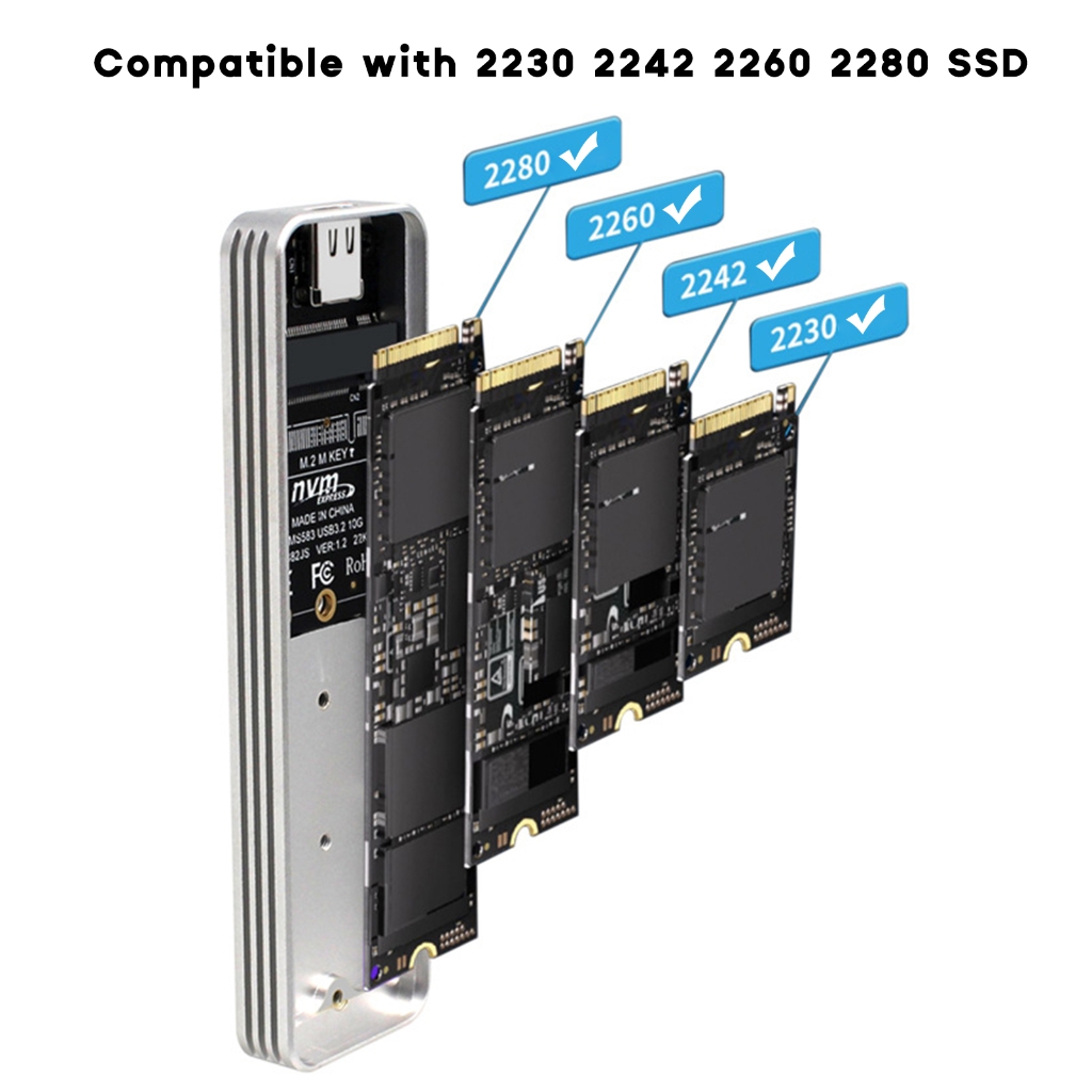 Zeiwohndc M2 SSD Box USB3.2 Type-C 10Gbps NVME Hard Drive Enclosure JMS583 Control