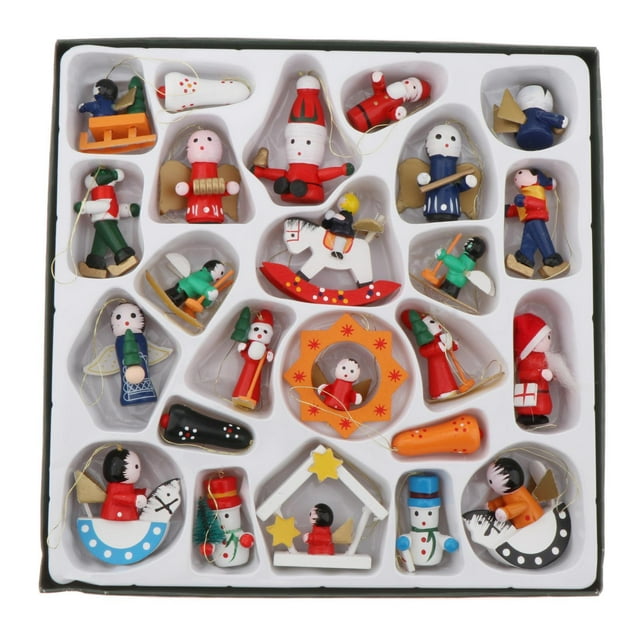 Adornos de madera para árbol de Navidad, adornos navideños, colgantes, adornos navideños, nuevos 24 UDS 1153