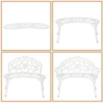 IUKRYU Outdoor Cast Aluminum Patio Bench, Vintage Rose Pattern Design, White Finish, Cast Aluminum Seat & Iron Legs, Weather-Resistant, Ergonomic Comfort, Garden/Park/Patio Furniture