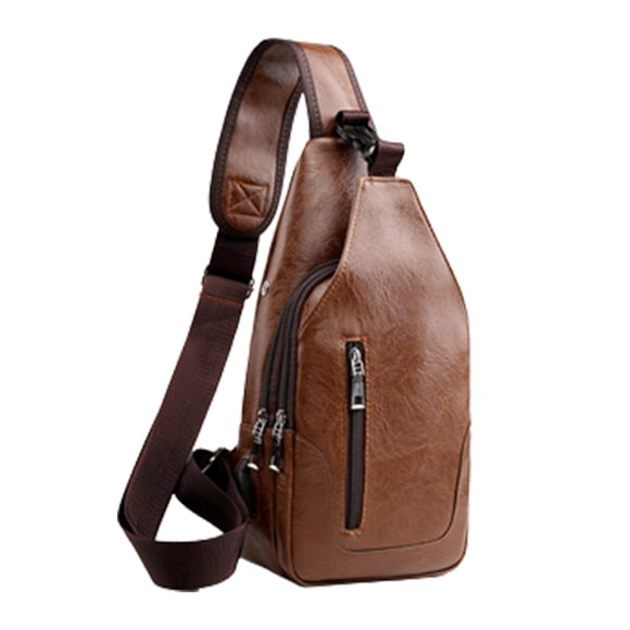 Sling Bag For Men Women,Leather Sling Bag,Shoulder Backpack Chest Bags Crossbody Daypack With USB And Earphone Hole For Hiking Camping Outdoor Trip