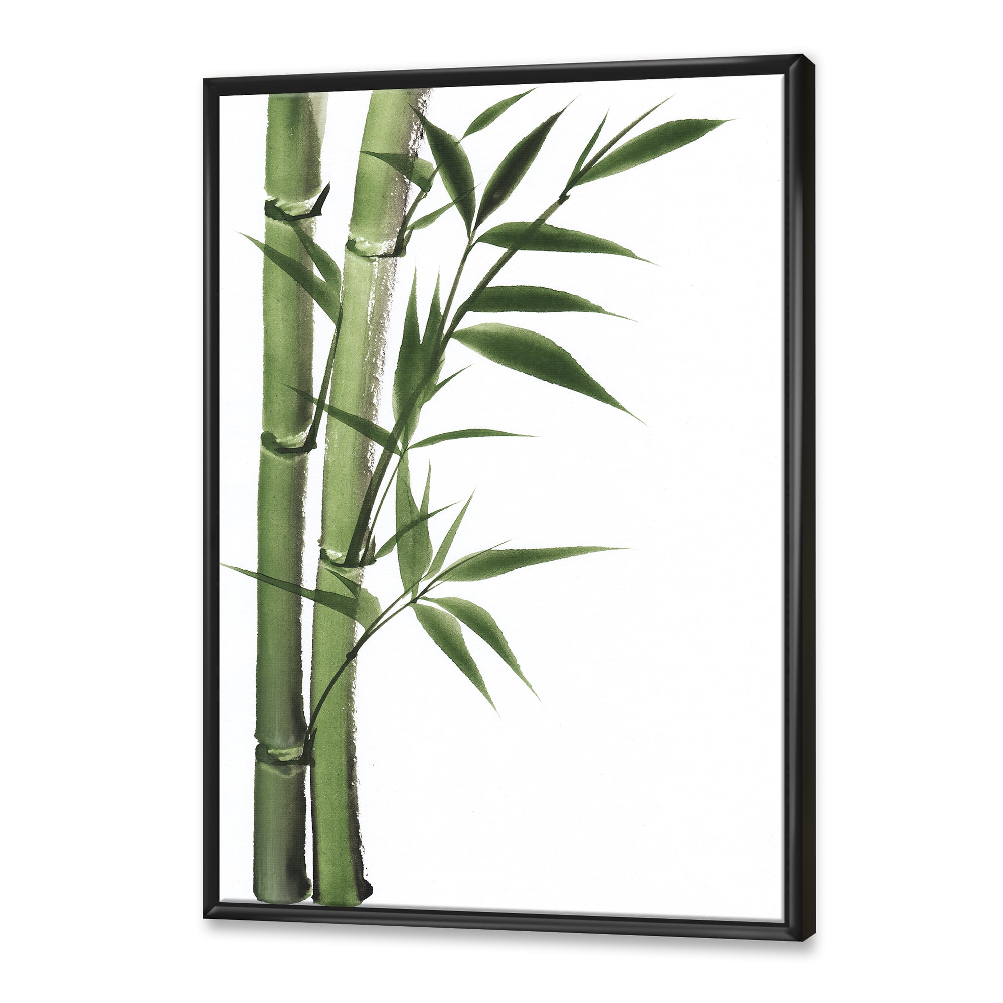 Designart 'Detail of Dark Green Bamboo and Leaves I' Traditional Framed Canvas Wall Art Print