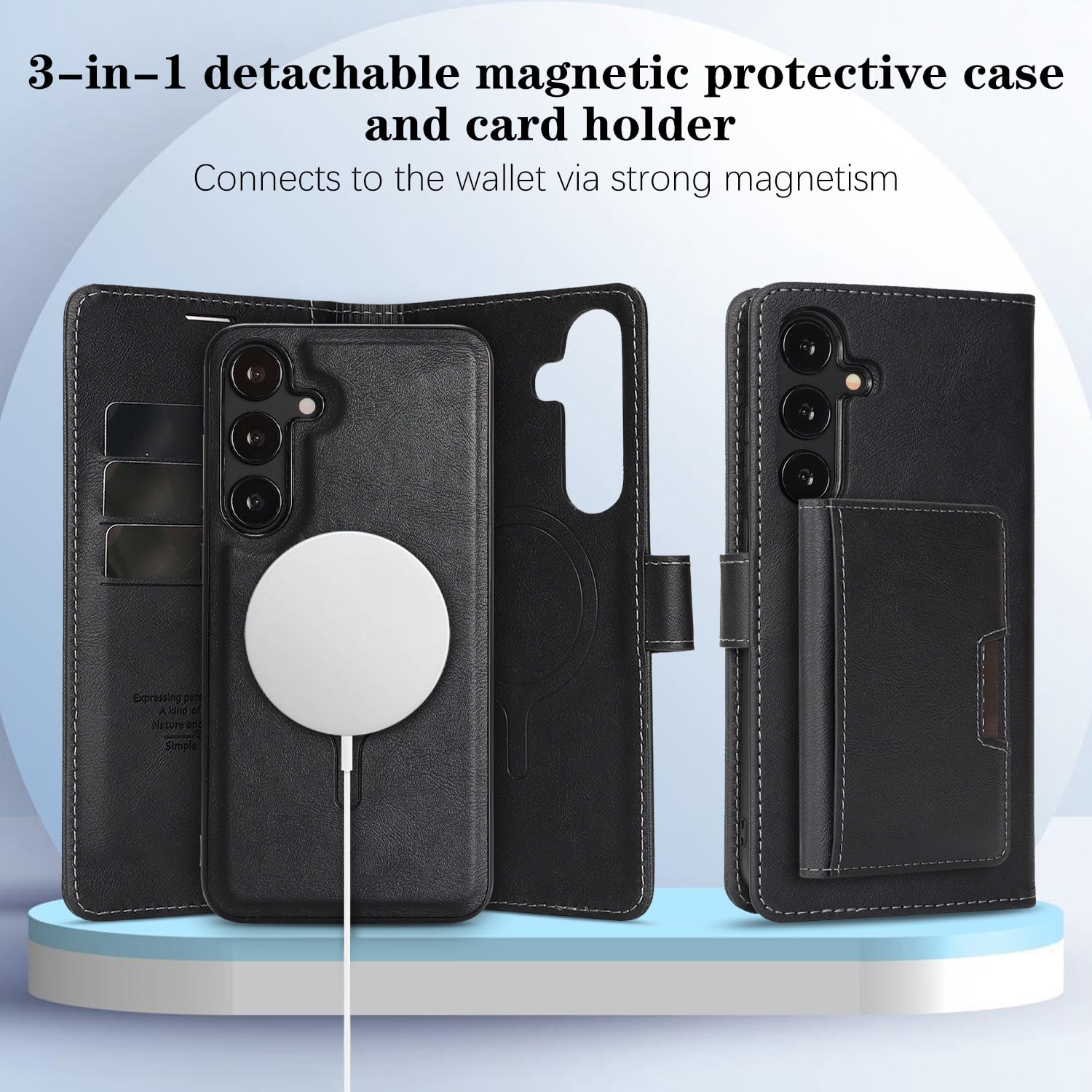 Dteck for Samsung Galaxy S25 Plus Case Detachable Wallet Case with Card Holder, 3 in 1 PU Leather Flip Folio with RFID Blocking Stand Shockproof Phone Cover 6.7",Black