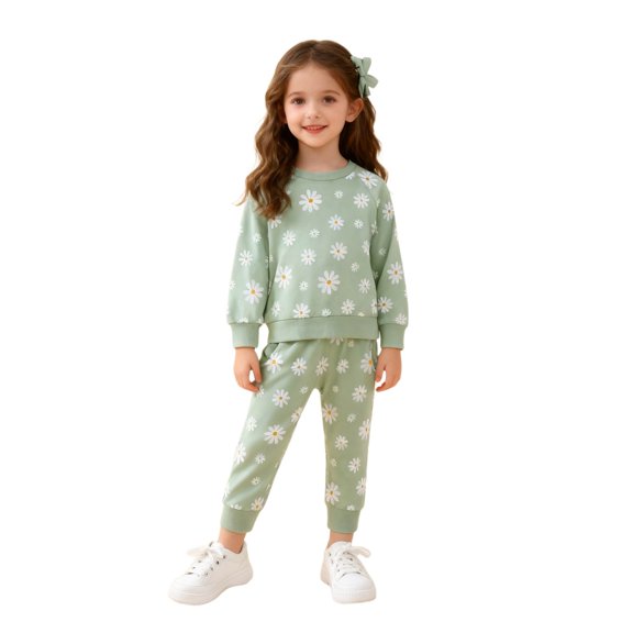 BOOMNY Child Girls Pajamas Sets 2 Peice Floral Graphic Long Sleeve Sleepwear Tops Pants Pjs Set for Kids Cozy Loungewear Homewear