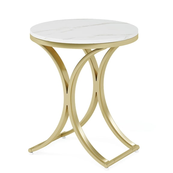Spaco Round End Table, Sofa Side Table Small Coffee Table with Metal Frame, End Table for Indoor as Bedroom, White