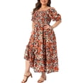 thumbnail image 2 of DARING DIVA Women's Plus Size Short Sleeve Square Neck Maxi Floral Dress 4X Red, 2 of 6