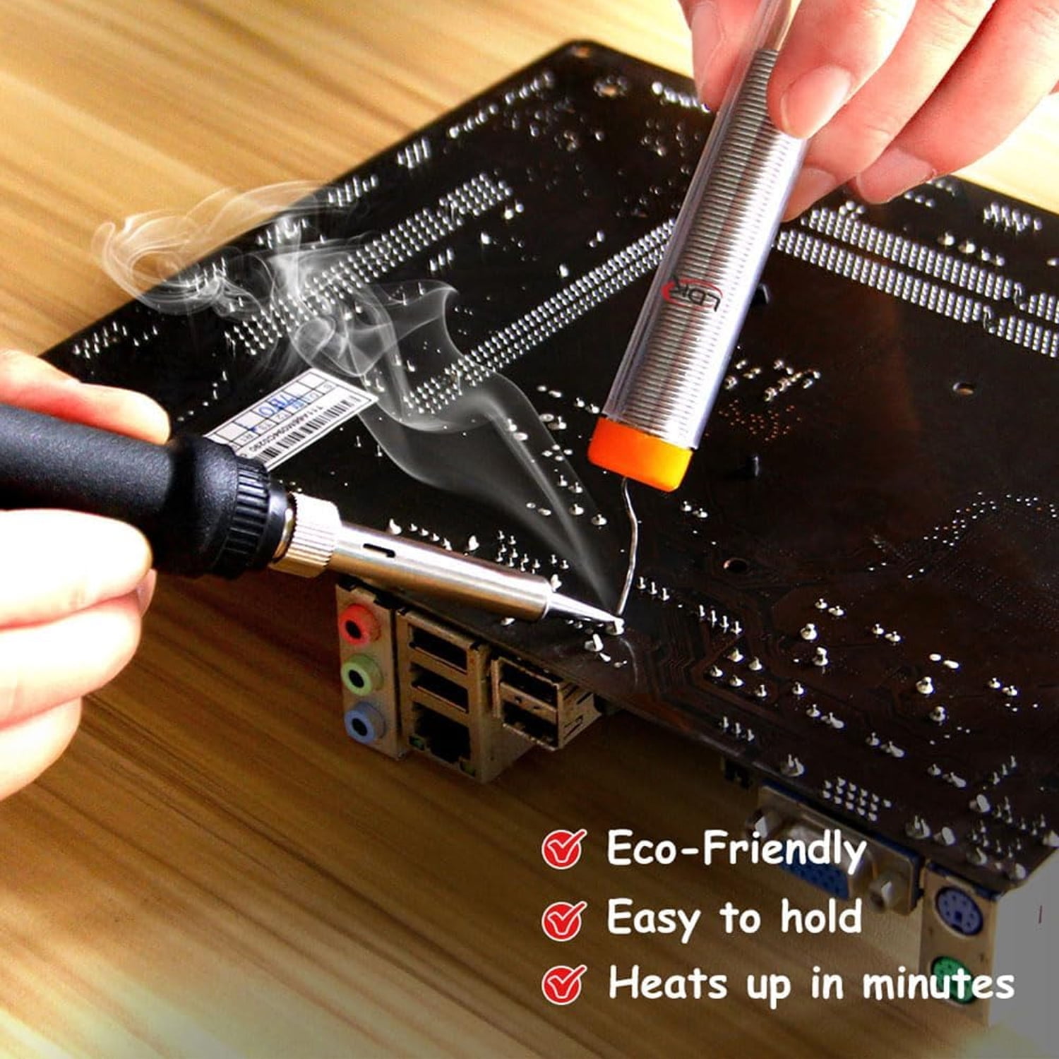 USTOP Soldering Iron Kit Electric 60W 110V Adjustable Temperature Soldering Gun Welding Tools, 5pcs Replacement Tips and Solder Wire Tube (Basic)