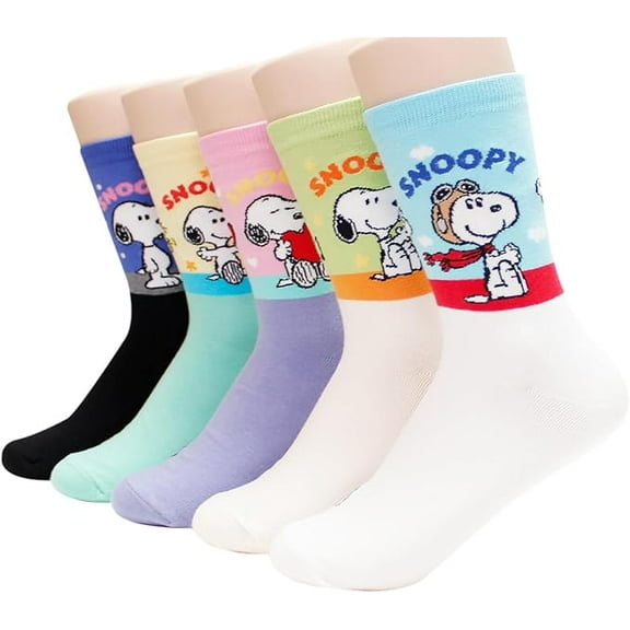 The Peanuts Snoopy Women and teen girls Cartoon Character Series Licensed Socks Assorted Colors 5 Pack Set Collection