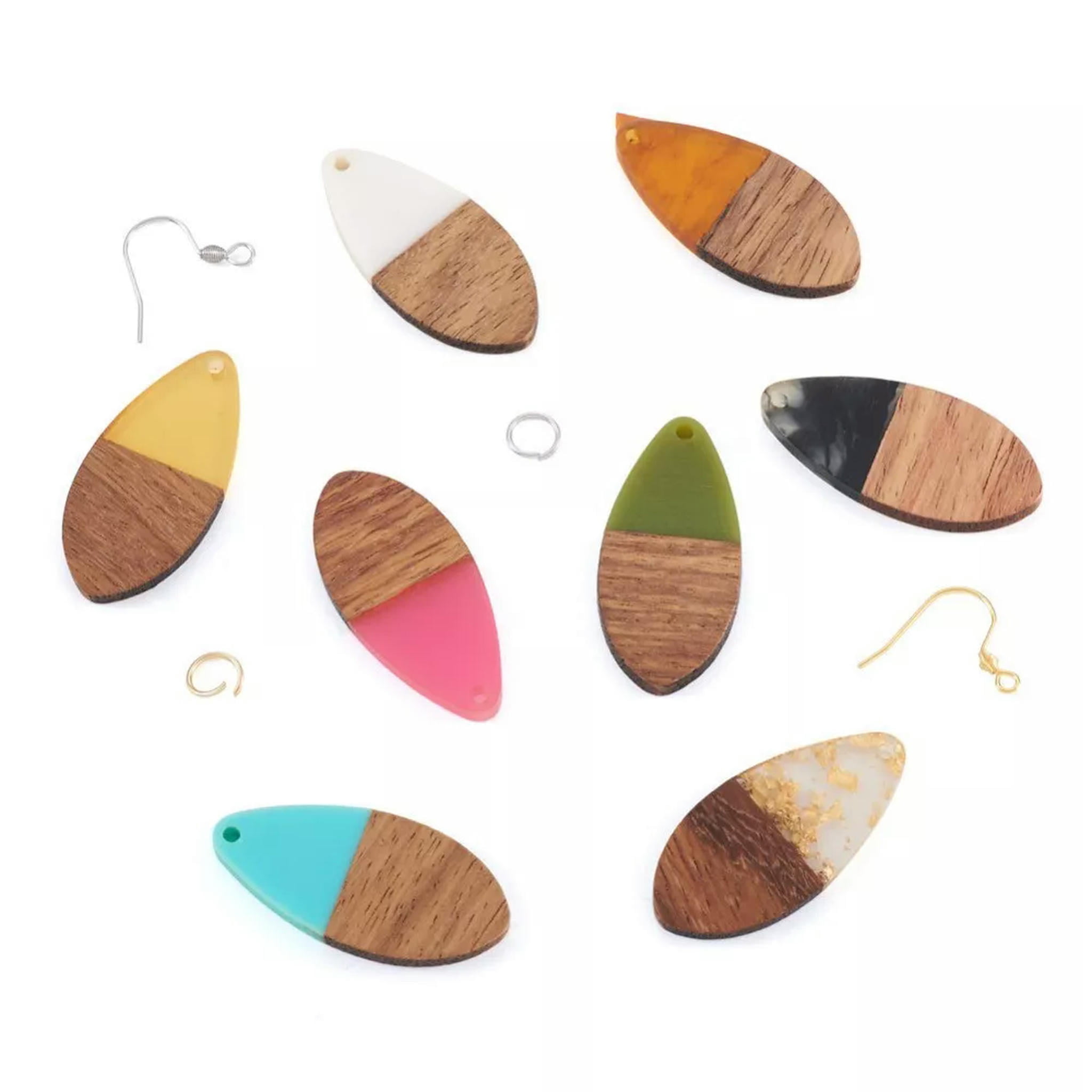 U8MO 1 Box Resin Wood Pendants Earring Hooks DIY Teardrop Dangle Earrings Making Kit