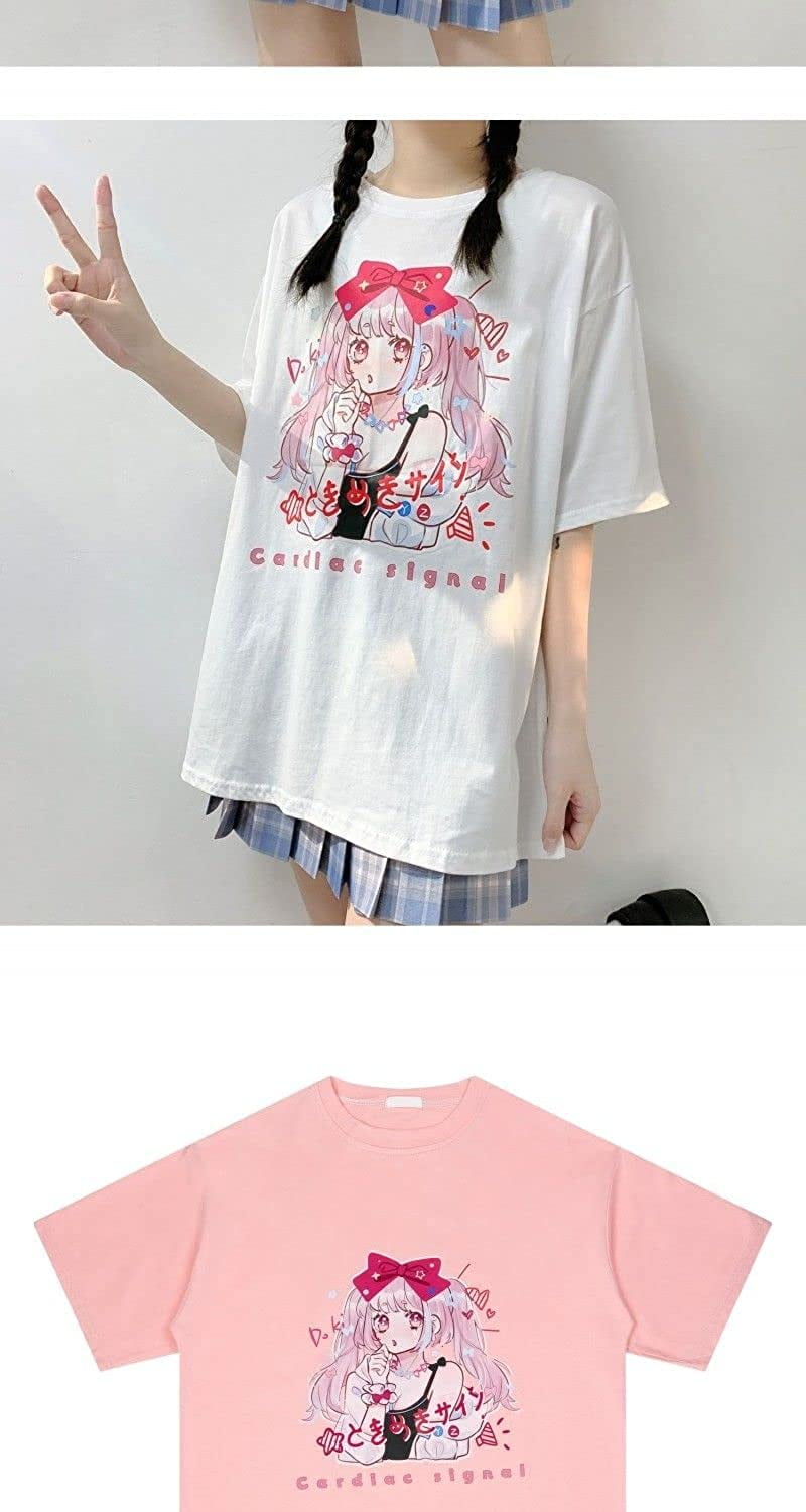 DanceeMangoo Kawaii Cute Shirts Tee for Teens Girls Cat Dino Patchwork Long  Sleeve Anime Japanese Kpop 12 14 16 Years Old Tops