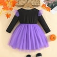 thumbnail image 2 of Bellafa Baby Girls Halloween Skeleton Print Tulle Dress Toddler Girl Long Sleeve Irregular Tutu Dresses for Kids 1-5 Years, 2 of 7
