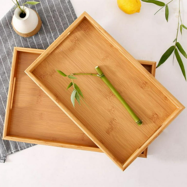 Set of 3 Bamboo Serving Tray, 2 Serving Tray with Handles, Trays for Food  Serving, Food Trays for Eating on Couch, Coffee Table Trays for Living  Room