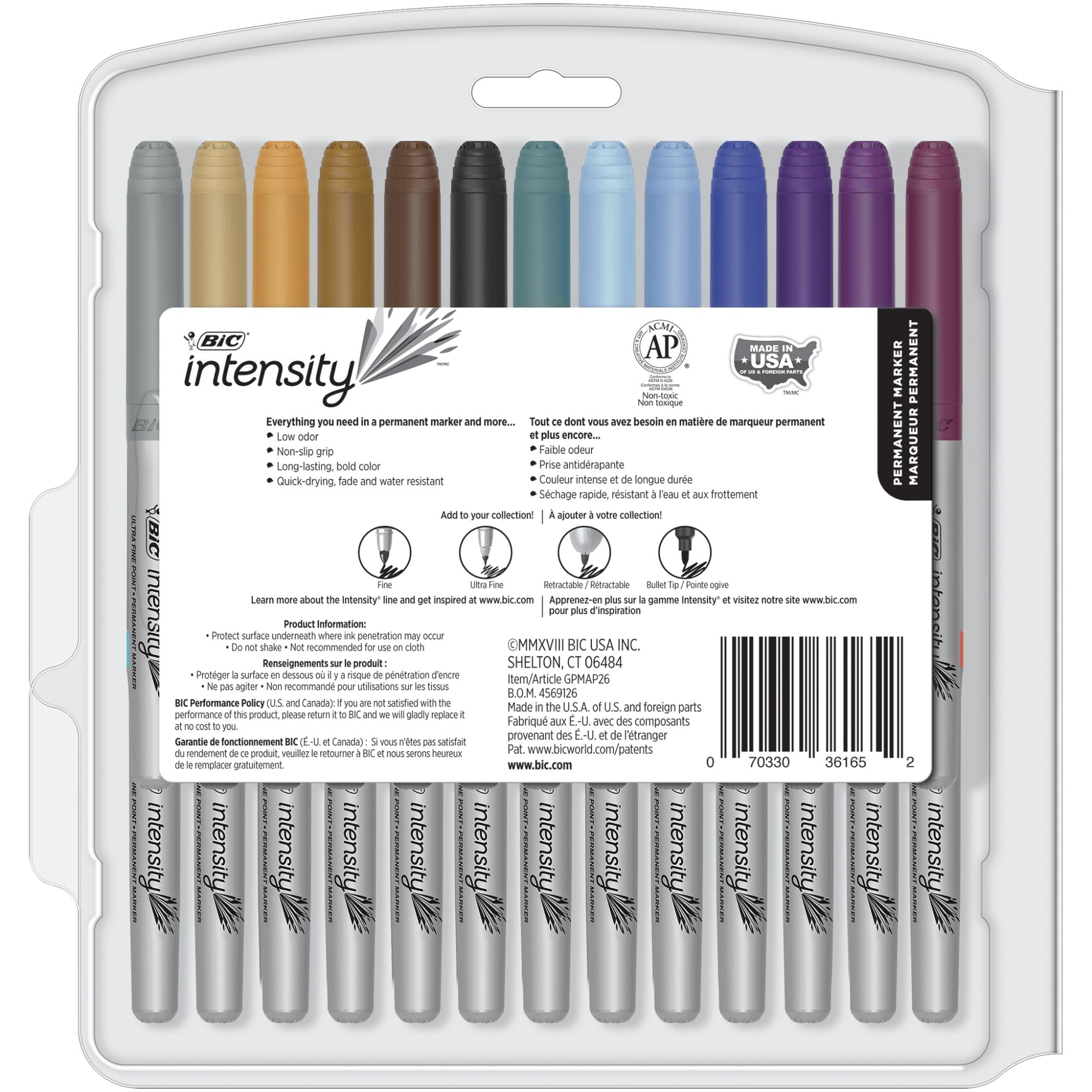 BIC Intensity 46 Pack Permanent Markers - 10 Metallic, 24 Fine, 12 Ultra  Fine