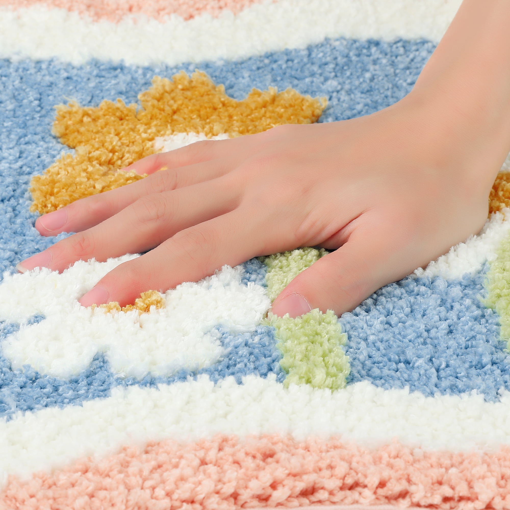 Unique Bargains 2 Pcs Printing Non-Slip Bathroom Mats Soft Plush Fluffy Bath Rugs Flower-2 16" x 24"