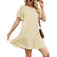 thumbnail image 6 of SHIBEVER Womens Summer Dresses Casual Crew Neck Ruffle Hem Mini Dress Comfy Short Sleeve Loose Fit Swimming Skirts Shirt Dress, 6 of 9