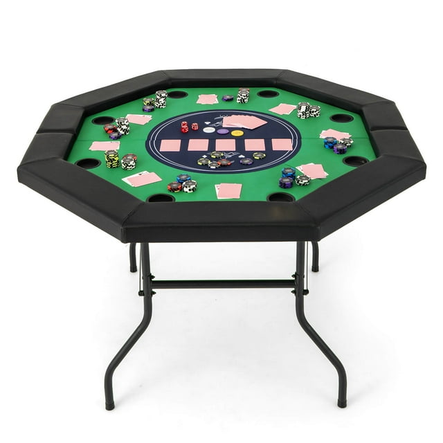 Costway 48" Foldable Poker Table for 8 Players Portable Blackjack Texas Hold'em Table Green