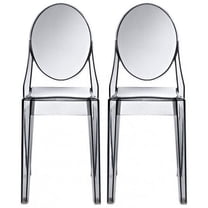 2xhome Set of 2 Modern Contemorary Dining Ghost Side Chairs Transparent Clear Stackable Victorian Acrylic Plastic Vanity Chairs, Smoke