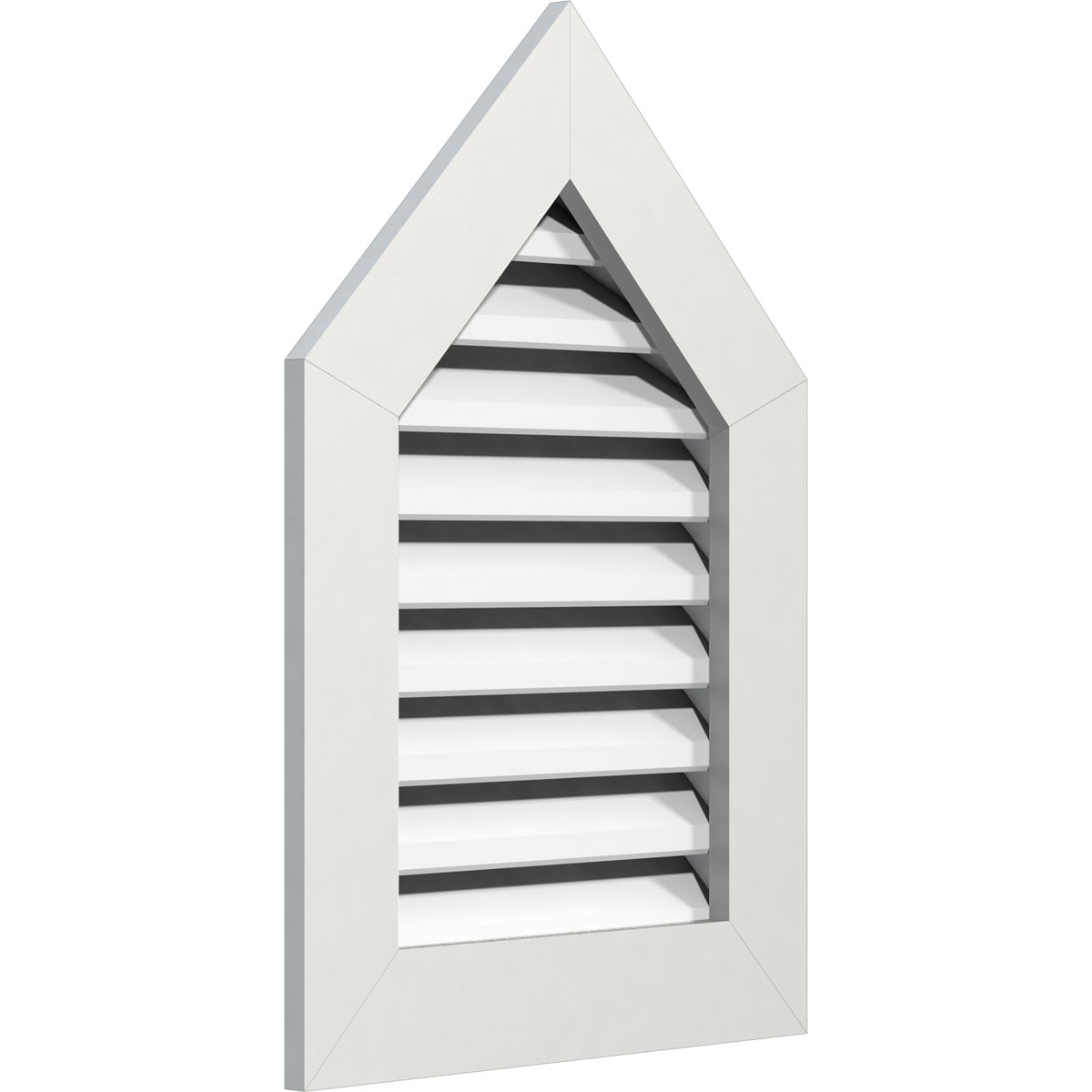 Ekena Millwork 14"W x 26"H Peaked Top Gable Vent (19"W x 31 1/8"H Frame Size) 10/12 Pitch: Functional, PVC Gable Vent w/ 1" x 4" Flat Trim Frame