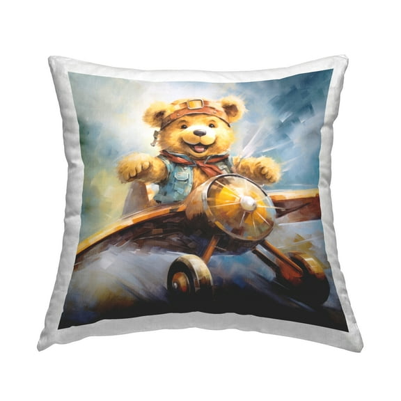 Stupell Industries Teddy Bear Pilot Decorative Printed Throw Pillow, 18 x 18