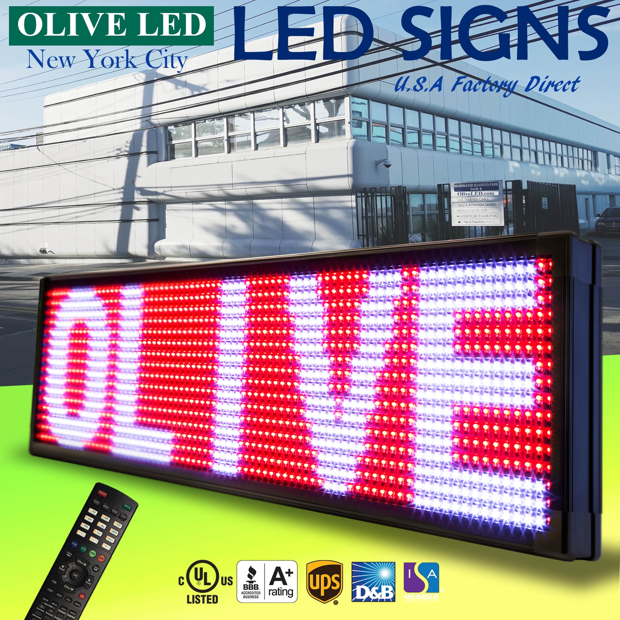 Vi ses bånd høj OLIVE LED Sign 3Color RWP 12"x60" IR - Programmable Message Display EMC,  Scrolling Reader Board. Advertising Panel, Neon Feature + more - Walmart.com