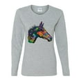 thumbnail image 3 of Colorful Neon Horse | Dean Russo Art Animal Lover Womens Long Sleeve T-Shirt, Heather Grey, Medium, 3 of 6