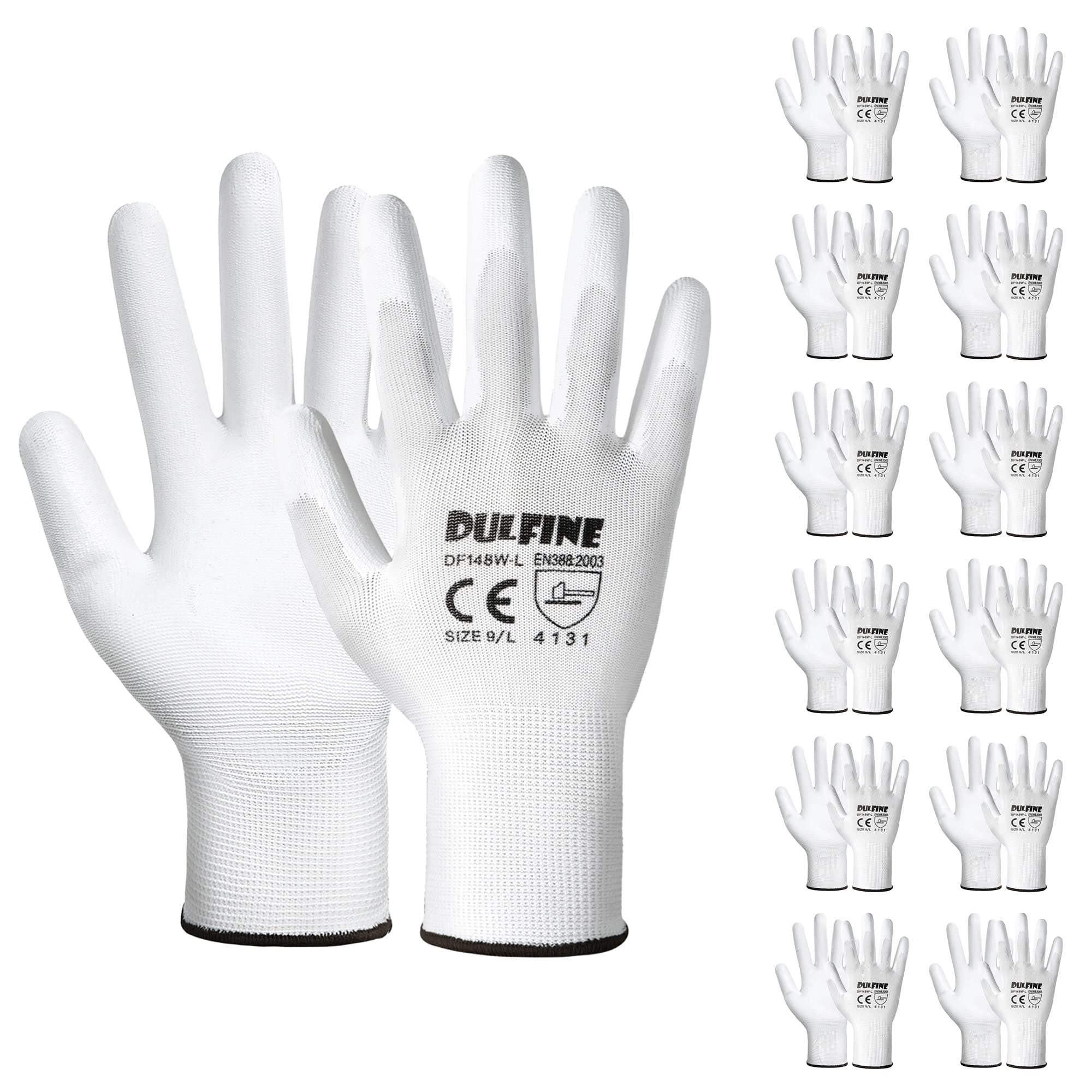 DULFINE Ultra-Thin PU Coated Work Gloves-12 Pairs,Excellent Grip,Nylon  Shell Black Polyurethane Coated Safety Work Gloves, Knit Wrist Cuff,Ideal  for Light Duty Work. (Extra Large) X-Large Black 