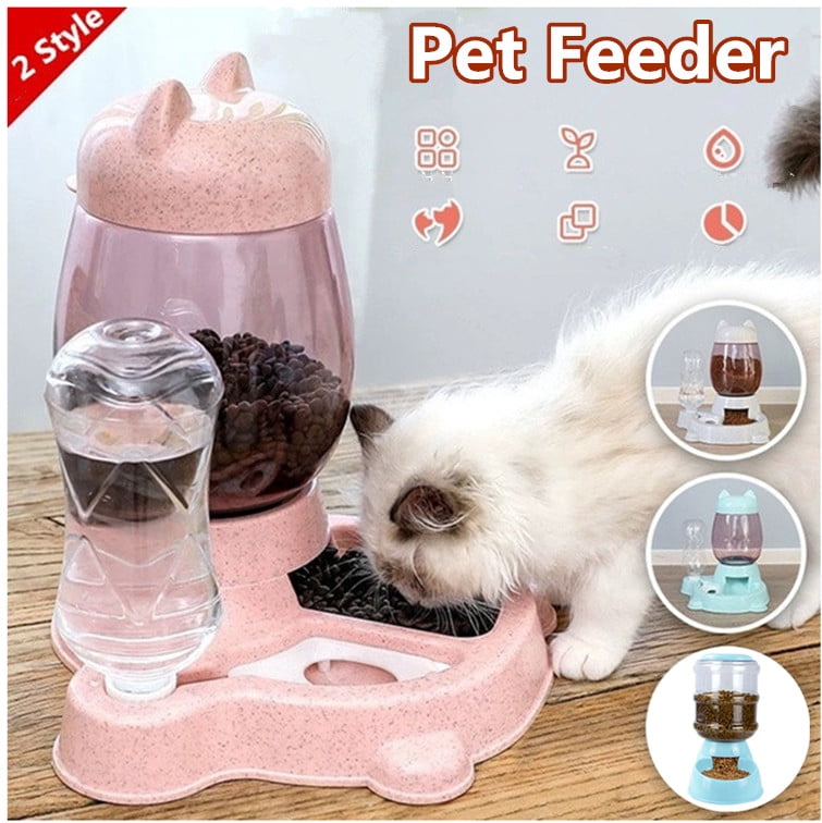 Birdsexy 2 in 1 Automatic Feeder Pet Stuff Dog Cat Drinking Bowl For Pets Water Drinking Feeder Storage Continuous Food Dispenser for Pet Cat Dog - Pink